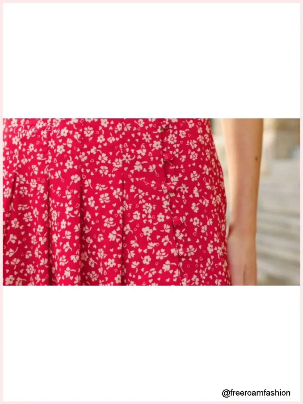 Women's Floral Midi Skirt with Slit High Waist Pleated A-Line Pockets Adjustable